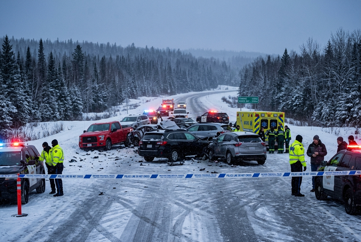 Ice-Covered Highway Carnage in Canada: Multi-Car Collision Near Ontario ...